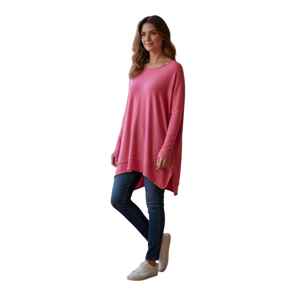 Michael Kors Womens Pink Long Sleeve High-Low Tunic Sweater Scoop Neck Small